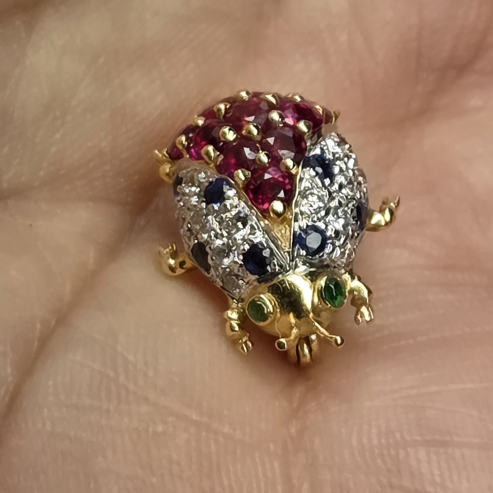 LeVian 18k gold Diamond Gemstone Ladybug Pin